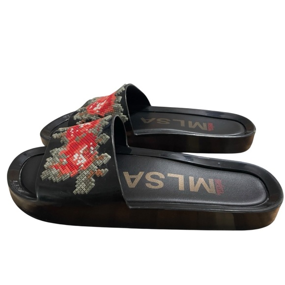 Melissa MLS Pixel Flowers Black Jelly Slide Resort Beach Cruise Slide 10 - Picture 1 of 9